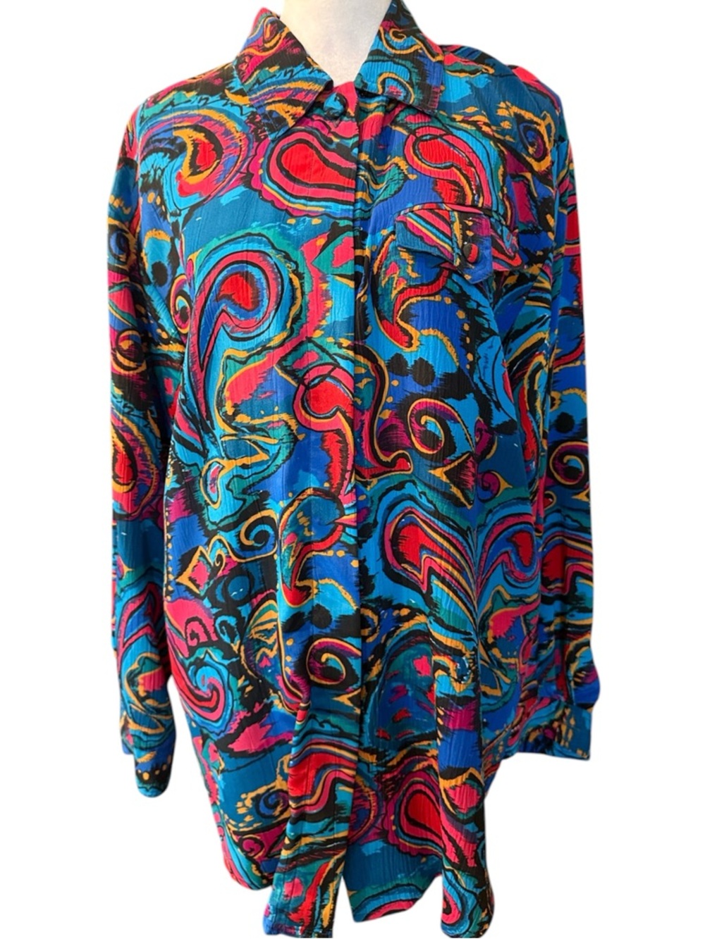 Christie & Jill Colorful Abstract Button-Up Long Sleeve Blouse Artsy Art Deco M